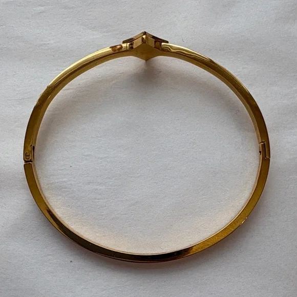 Gold-Tone Black Flower Accent Bangle Bracelet with Crystals - Picture 2 of 5